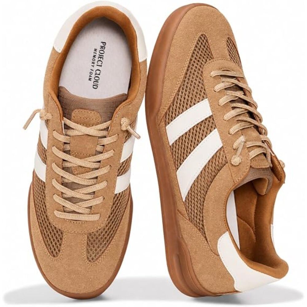 Men's Tan Non Slip Outsole Lace-Up Memory Foam Insole Project Cloud Sneakers